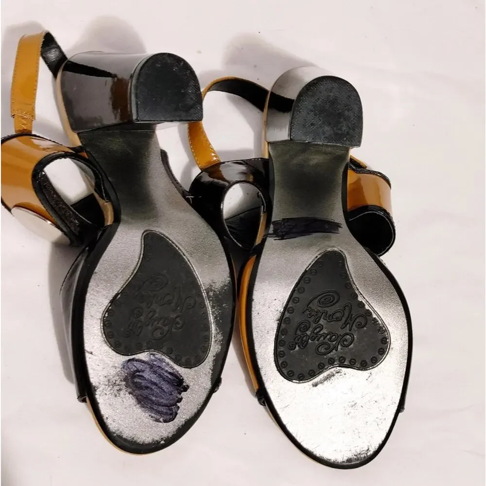 Naughty Monkey Happy Planet Sandals Formal Block Heel Black Tan Women Size 6.5 - Picture 7 of 9
